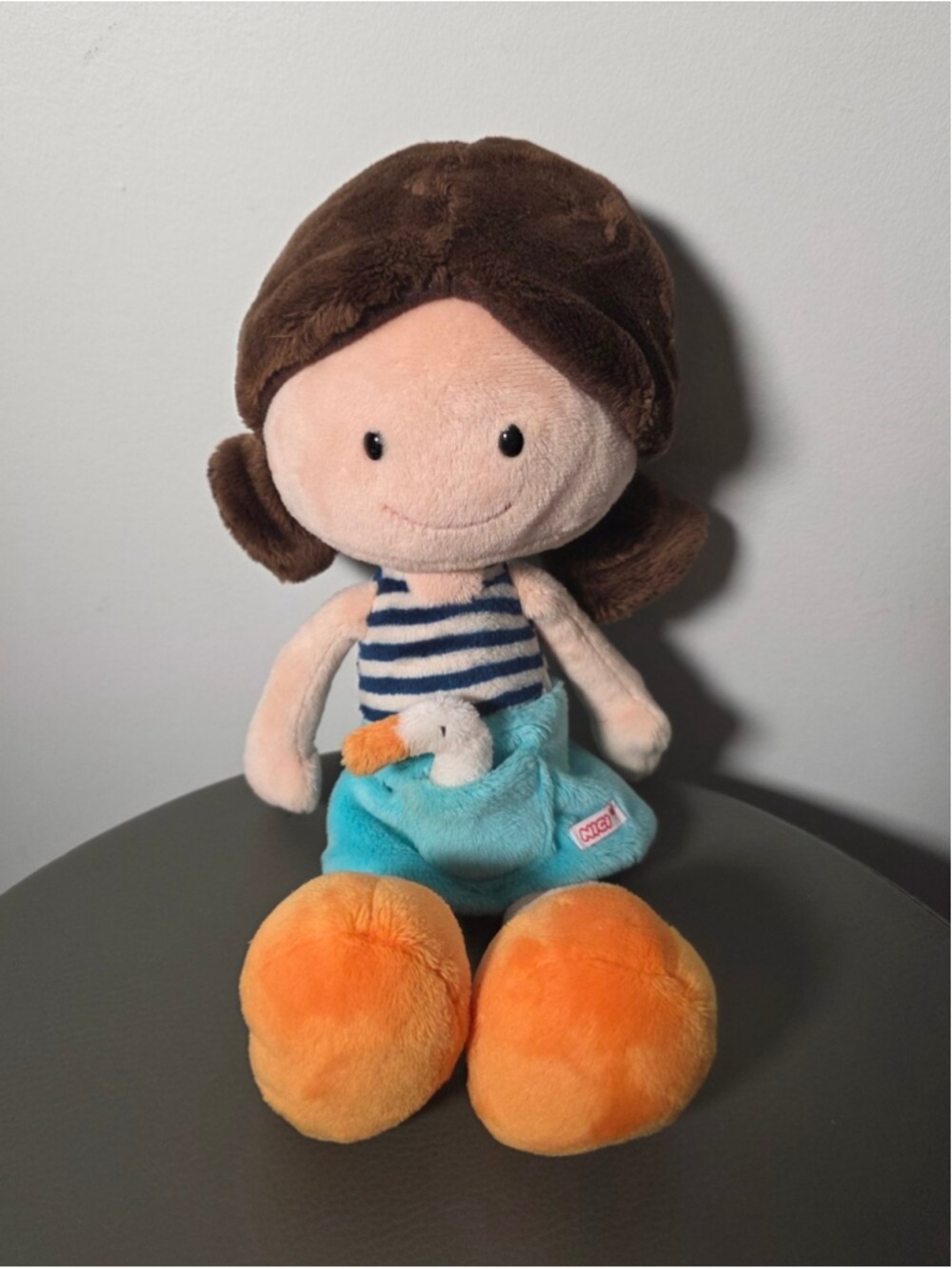 NICI Wonderland Plush Doll Girl With Goose Stuffed Toy Blue Dress 12” Soft Plush